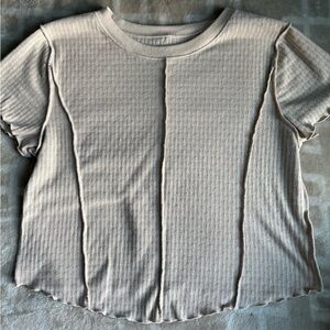 Arizona Jean Company Cream Ribbed Short Sleeve Top